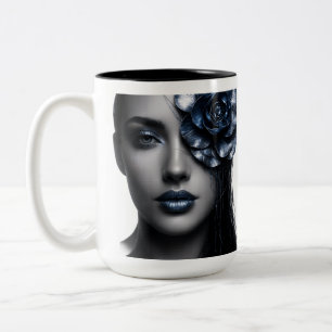 Metallic Midnight Rose Portret  Donkere Bloemmotie Tweekleurige Koffiemok
