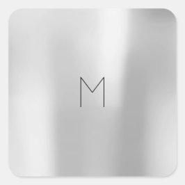 Metallic minimaal monogram zilvergrijs brandmerken vierkante sticker