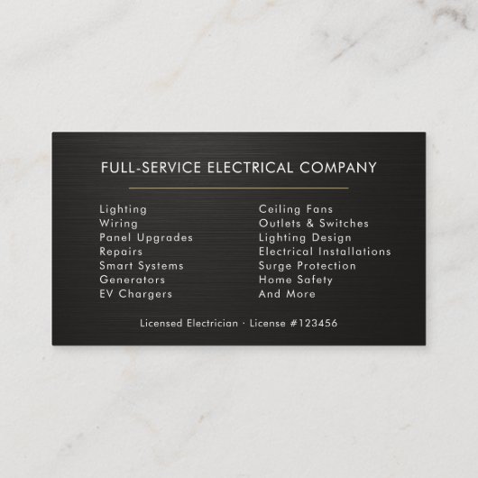 Metallic Minimal Electrician Black Gold Visitekaartje (Achterkant)