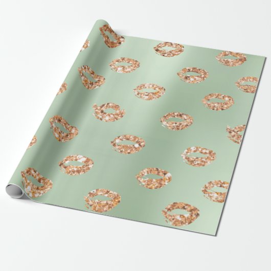 Metallic Mint Green Tiffany 3D Roos Gold Copper Cadeaupapier (Uitgerold)