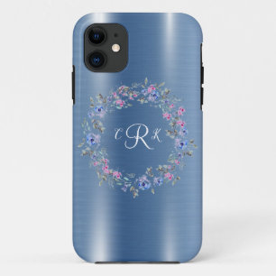 Metallic Monogram Blue Floral Girly Case-Mate iPhone Case