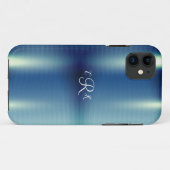 Metallic monogram Blue Floral Girly Case-Mate iPhone Case (Achterkant (horizontaal))