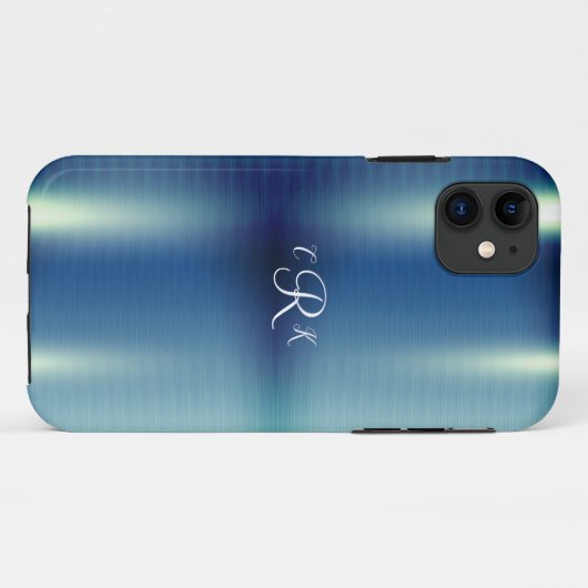 Metallic monogram Blue Floral Girly Case-Mate iPhone Case (Achterkant (horizontaal))