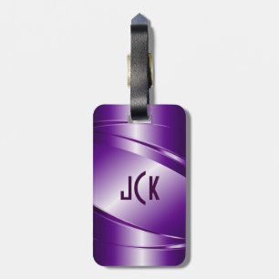 Metallic monogram Paarse geborsteld aluminium look Bagagelabel