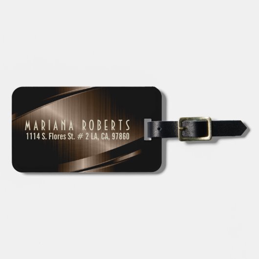 Metallic monogramed bruin 3 geborsteld aluminium l bagagelabel (Voorkant horizontaal)