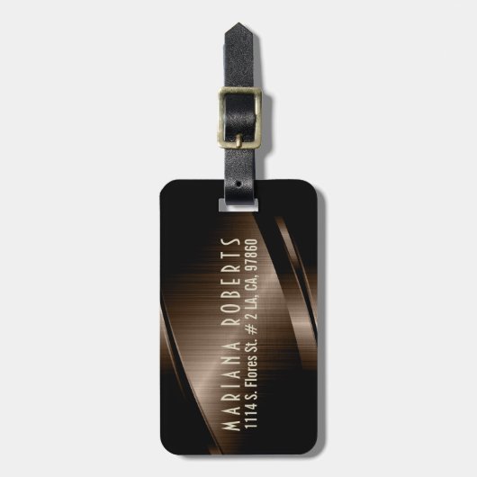 Metallic monogramed bruin 3 geborsteld aluminium l bagagelabel (Voorkant verticaal)