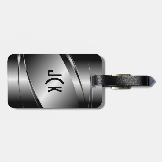 Metallic Monogramed Grijs Geborsteld Aluminium Loo Bagagelabel (Achterkant horizontaal)