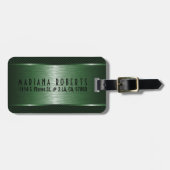 Metallic Monogramed Groen Geborsteld Aluminium Loo Bagagelabel (Voorkant horizontaal)