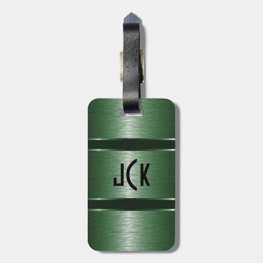 Metallic Monogramed Groen Geborsteld Aluminium Loo Bagagelabel (Achterkant verticaal)