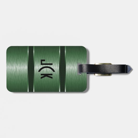 Metallic Monogramed Groen Geborsteld Aluminium Loo Bagagelabel (Achterkant horizontaal)