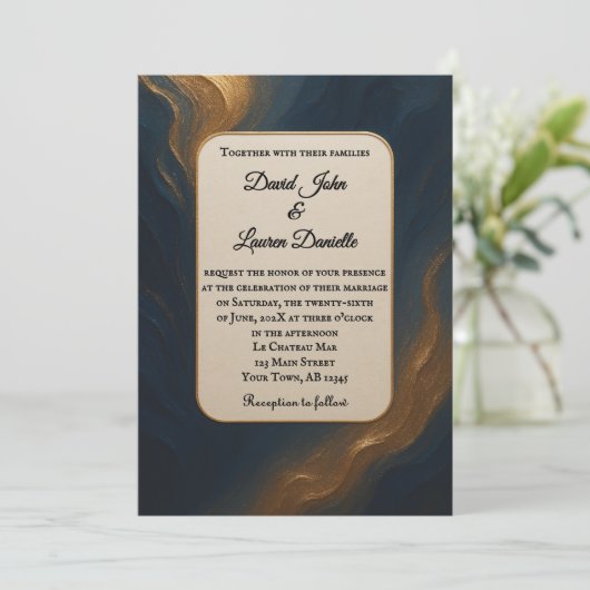 Metallic Muse foto bruiloft uitnodiging (Staand voorkant)