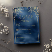 Metallic navy blauwe gradiënt gouden bloemen RSVP Kaart