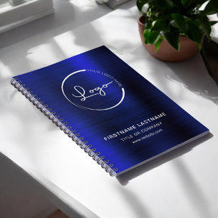 Metallic Navy Blue Business Professional Logo Naam Notitieboek