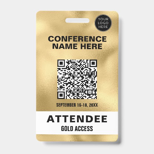 Metallic Nepgoud Folie QR Code Conferentie Eveneme Badge (Voorzijde)