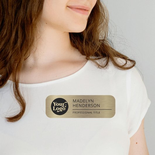 Metallic Old Gold Company Logo Medewerker Magnetis Naamplaatje