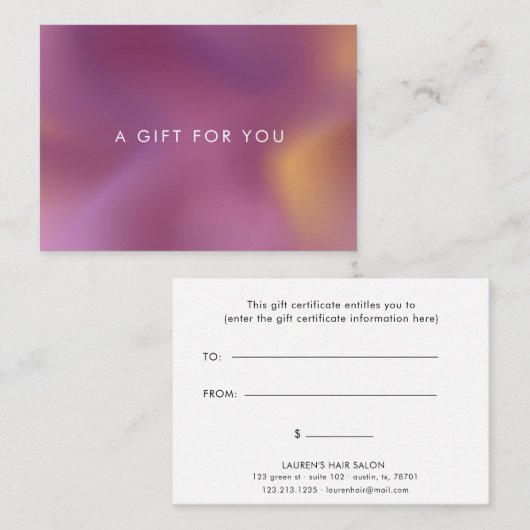 metallic ombre roze cadeaubon visitekaartje (Voorkant / Achterkant)