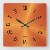 Metallic Orange Background Roman Numerals Vierkante Klok (Voorkant)