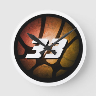 Metallic Oranje Basketball Ball Player Number Ronde Klok