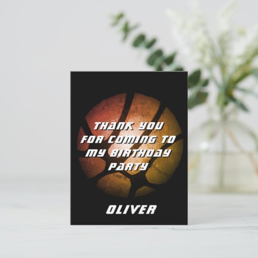 Metallic Oranje Basketball Birthday Hartelijk dank Briefkaart (Staand voorkant)