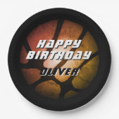 Metallic Oranje Basketball Birthday Papieren Bordje (Voorkant)