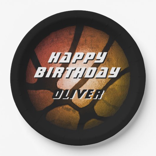 Metallic Oranje Basketball Birthday Papieren Bordje (Voorkant)
