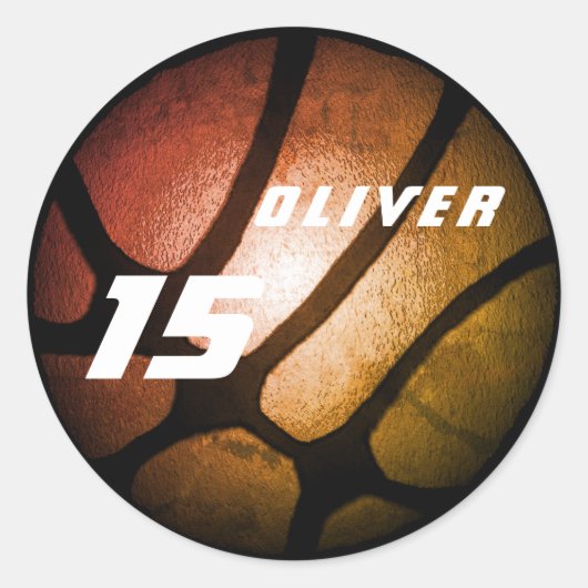 Metallic Oranje Basketball Birthday Ronde Sticker (Voorkant)
