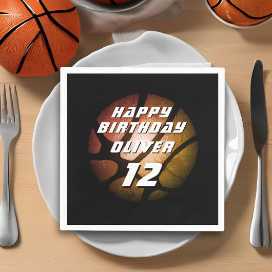 Metallic Oranje Basketball Birthday Servet