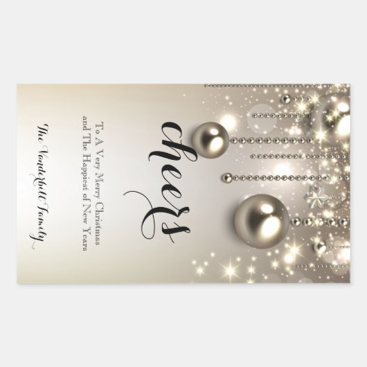 Metallic Ornamenten Christmas Wine Bottle Label (Voorkant)