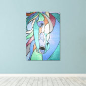 Metallic paarden in Blues Canvas Afdruk (Insitu (Houten vloer))