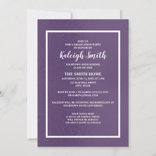 Metallic Paars en Silver Photo Graduparty Kaart (Achterkant)