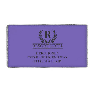 Metallic Paars en zilver voegen Logo en achtergron Etiket