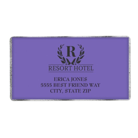 Metallic Paars en zilver voegen Logo en achtergron Etiket (Voorkant)