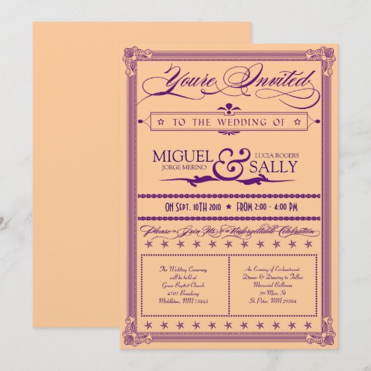 Metallic Paars & Gold DIY Weddenschap Kaart (Voorkant / Achterkant)