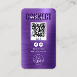 Metallic Paarse Connect met Social Media QR-code Visitekaartje
