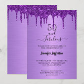 Metallic paarse glitter Birthday Invitation Kaart (Voorkant / Achterkant)