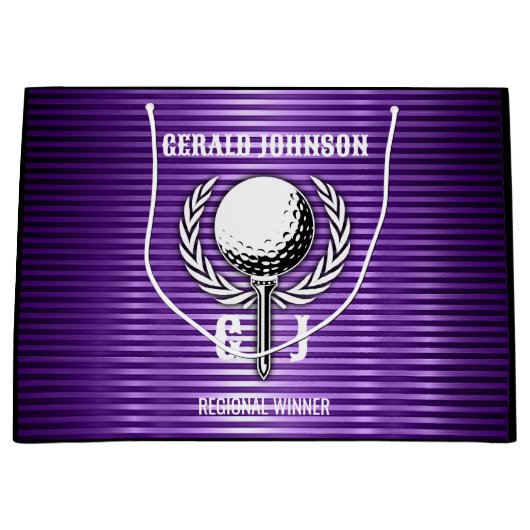 Metallic Paarse lijnen Golf Monogram Design Groot Cadeauzakje (Voorkant)