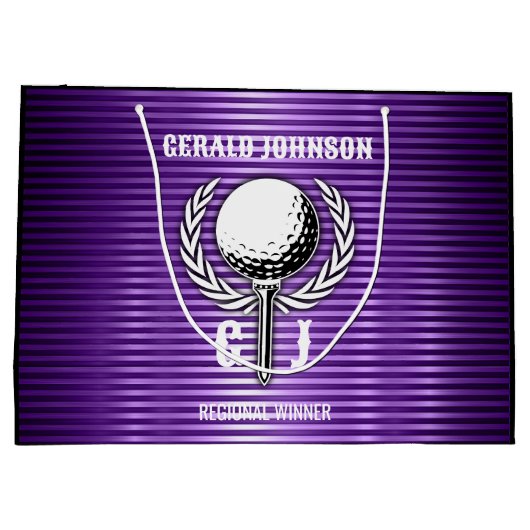 Metallic Paarse lijnen Golf Monogram Design Groot Cadeauzakje (Achterkant)