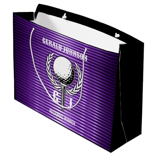 Metallic Paarse lijnen Golf Monogram Design Groot Cadeauzakje (Achterkant Gekanteld)