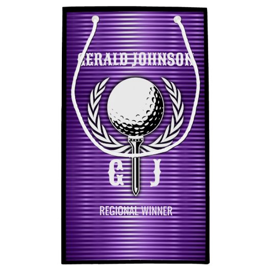 Metallic Paarse lijnen Golf Monogram Design Klein Cadeauzakje (Achterkant)