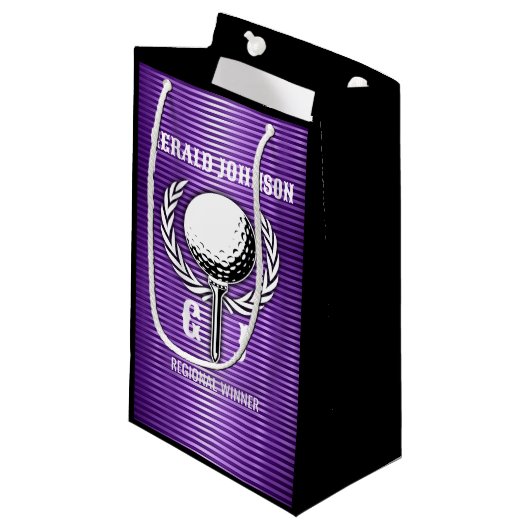 Metallic Paarse lijnen Golf Monogram Design Klein Cadeauzakje (Voorkant Gekanteld)