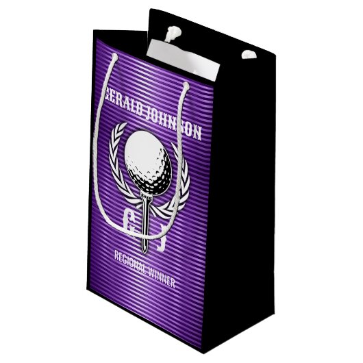 Metallic Paarse lijnen Golf Monogram Design Klein Cadeauzakje (Achterkant Gekanteld)