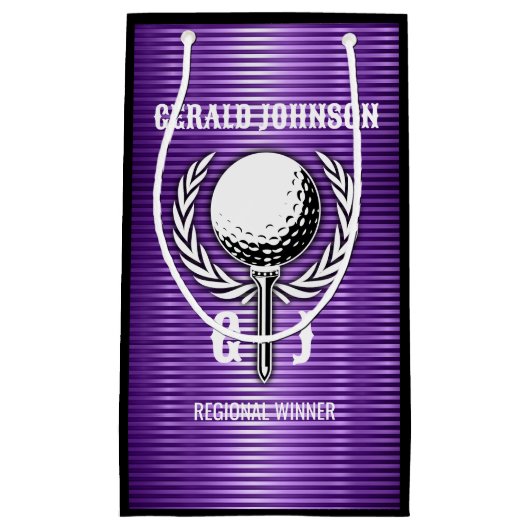 Metallic Paarse lijnen Golf Monogram Design Klein Cadeauzakje (Voorkant)