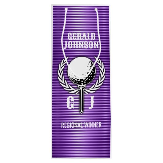 Metallic Paarse lijnen Golf Monogram Design Wijn Cadeautas (Achterkant)