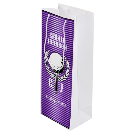 Metallic Paarse lijnen Golf Monogram Design Wijn Cadeautas (Voorkant Gekanteld)