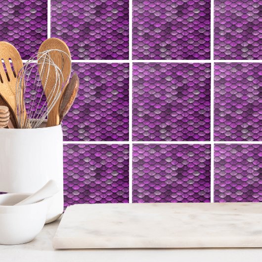 Metallic Paarse zeemeerminschalen patroon Tegeltje