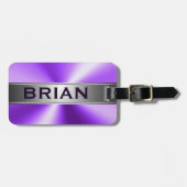 Metallic Paarse & zilveren geborsteld aluminium lo Bagagelabel (Voorkant horizontaal)