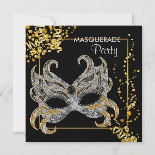Metallic Paper Silver Gold Masquerade Party Kaart (Voorkant)