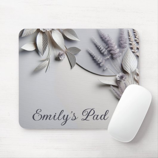 Metallic papier bloemen op zilver muismat (Met muis)