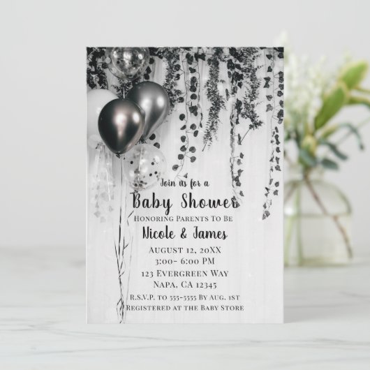 Metallic partij ballonnen rustieke Ivy Baby shower Kaart (Staand voorkant)