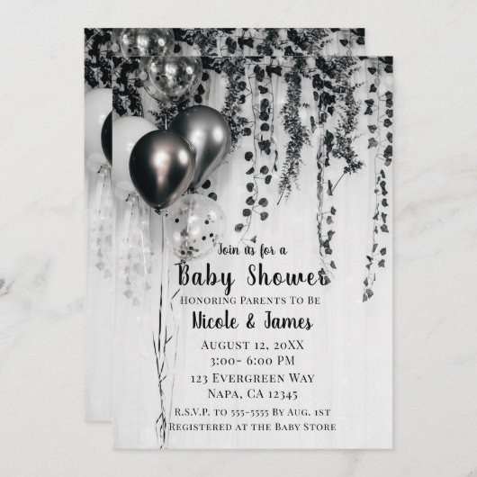 Metallic partij ballonnen rustieke Ivy Baby shower Kaart (Voorkant / Achterkant)